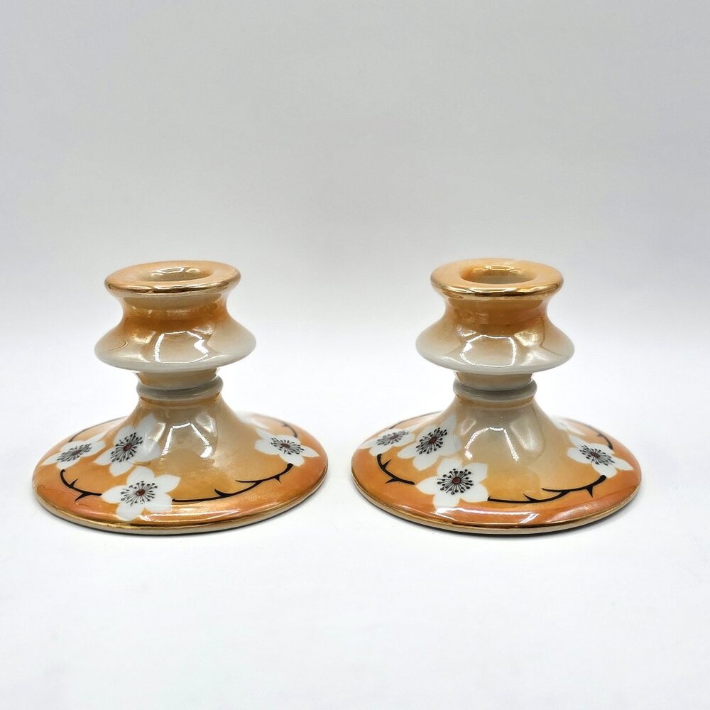 Antique 1920’s Hand-Painted Moriyama Mori-Machi Candle Holders Japan Pre-Owned